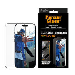 PanzerGlass iPhone 17 Pro Max Skærmbeskyttelsesglas m. FastFit In-A-Box - Ultra Wide Fit - Gennemsigtig