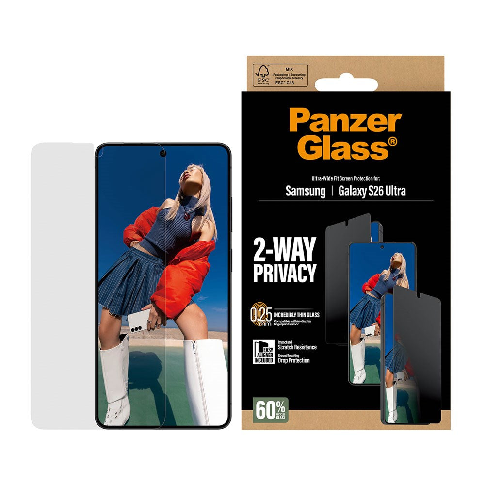 Samsung Galaxy S26 Ultra PanzerGlass 2-Way Privacy Skærmbeskyttelse m. EasyAligner - Gennemsigtig