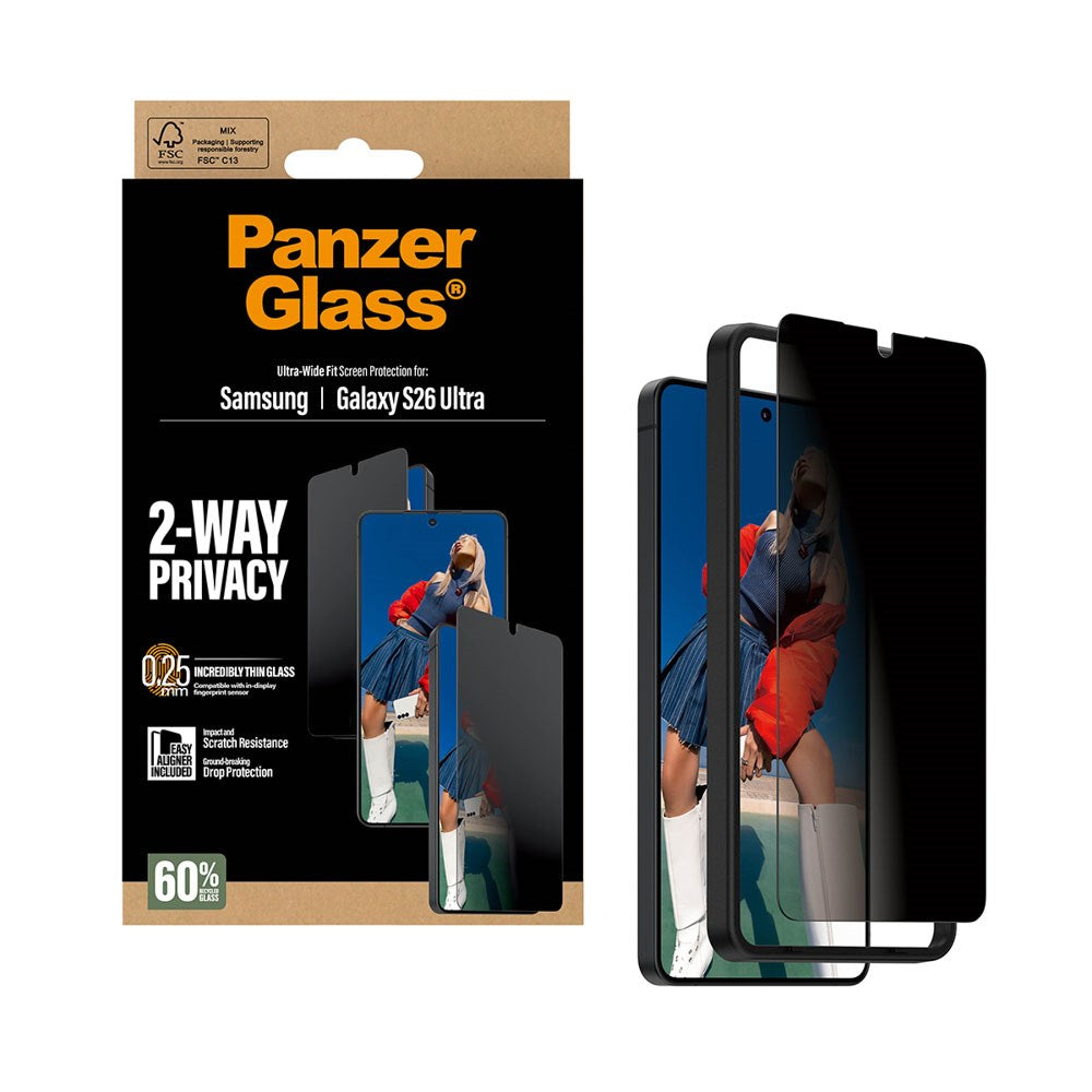 Samsung Galaxy S26 Ultra PanzerGlass 2-Way Privacy Skærmbeskyttelse m. EasyAligner - Gennemsigtig