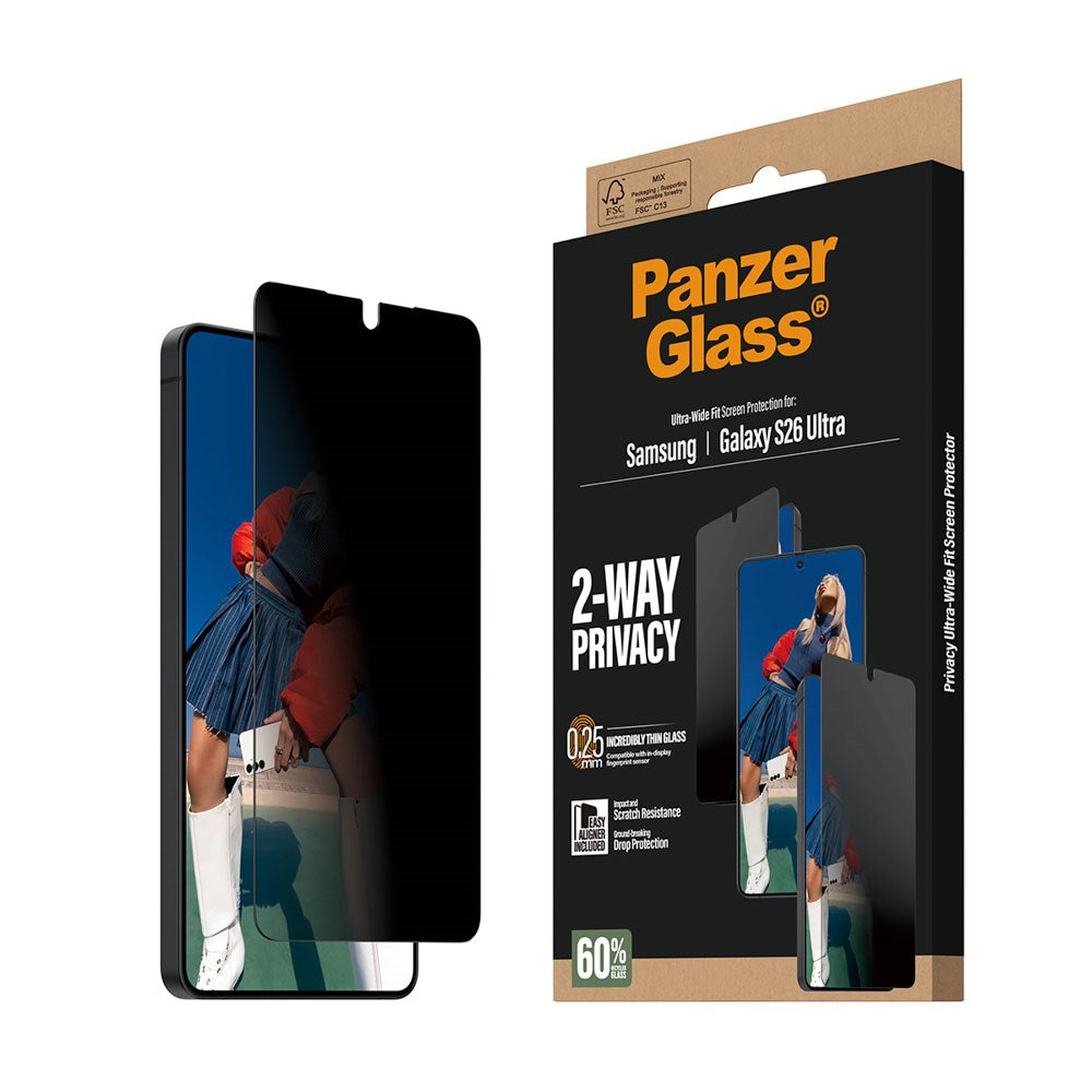 Samsung Galaxy S26 Ultra PanzerGlass 2-Way Privacy Skærmbeskyttelse m. EasyAligner - Gennemsigtig