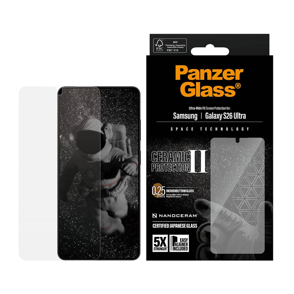Samsung Galaxy S26 Ultra PanzerGlass Ceramic Skærmbeskyttelse m. EasyAligner - Ultra Wide Fit - Gennemsigtig