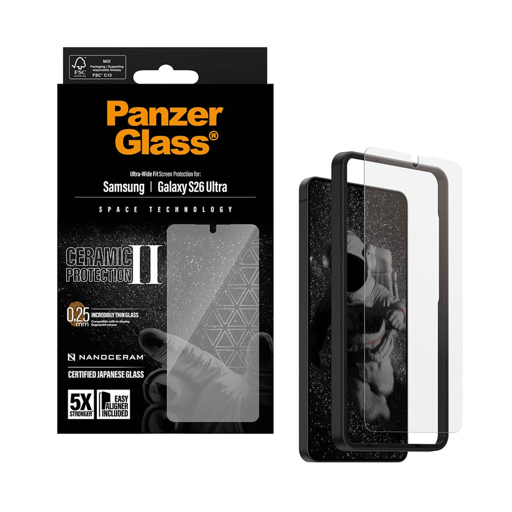 Samsung Galaxy S26 Ultra PanzerGlass Ceramic Skærmbeskyttelse m. EasyAligner - Ultra Wide Fit - Gennemsigtig