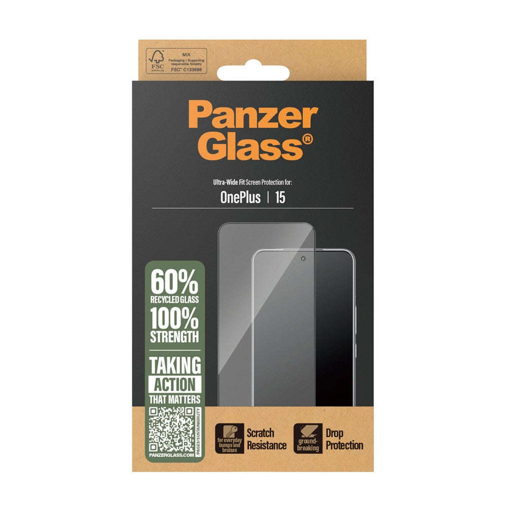 PanzerGlass OnePlus 15 Skærmbeskyttelsesglas - Ultra Wide Fit - Gennemsigtig