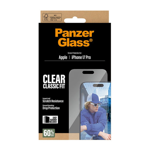 PanzerGlass iPhone 17 Pro Skærmbeskyttelsesglas m. EasyAligner - Classic Fit - Gennemsigtig