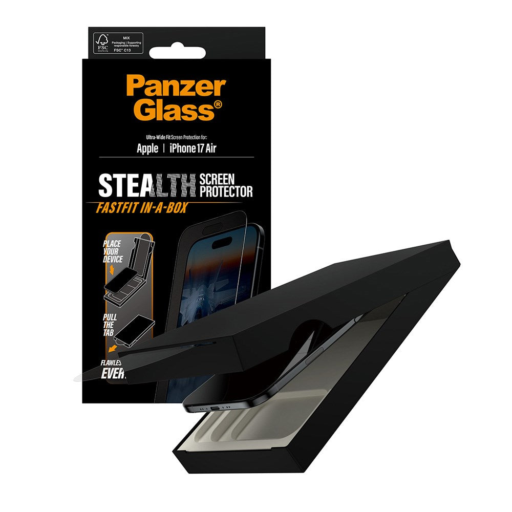 PanzerGlass iPhone Air Stealth Skærmbeskyttelse - Ultra-Wide Fit - Gennemsigtig / Sort Kant