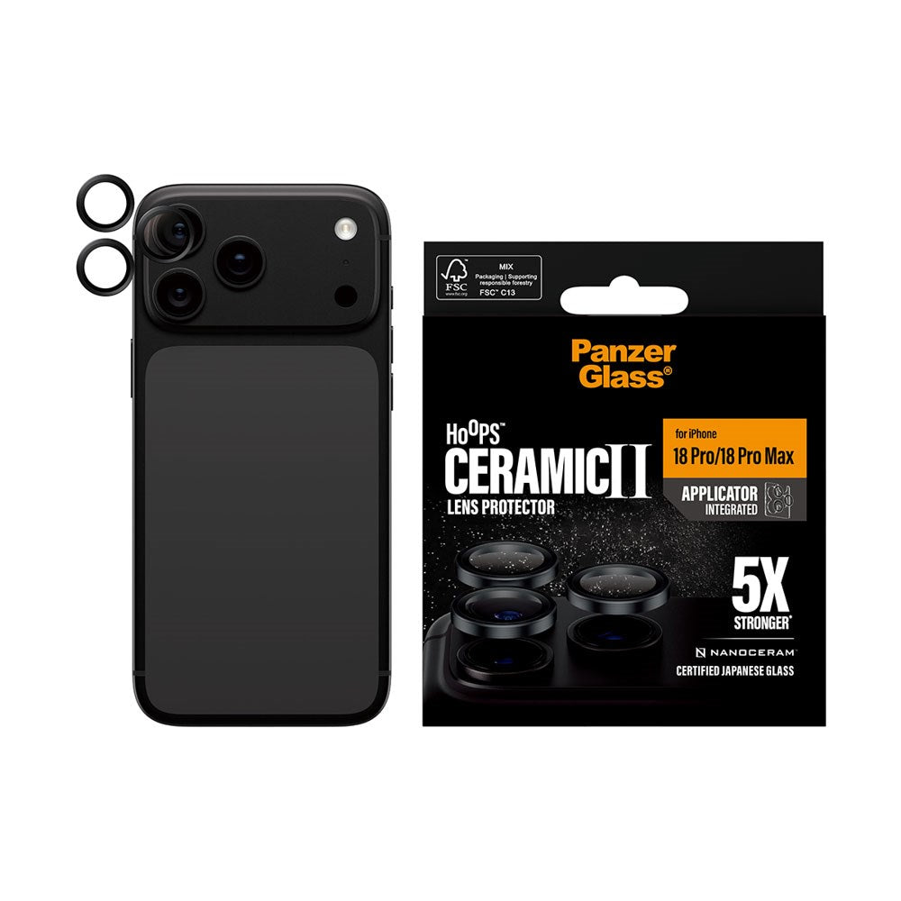iPhone 18 Pro / Pro Max PanzerGlass Ceramic Hoops Kameralinsebeskyttelse m. Installationsramme - Sort