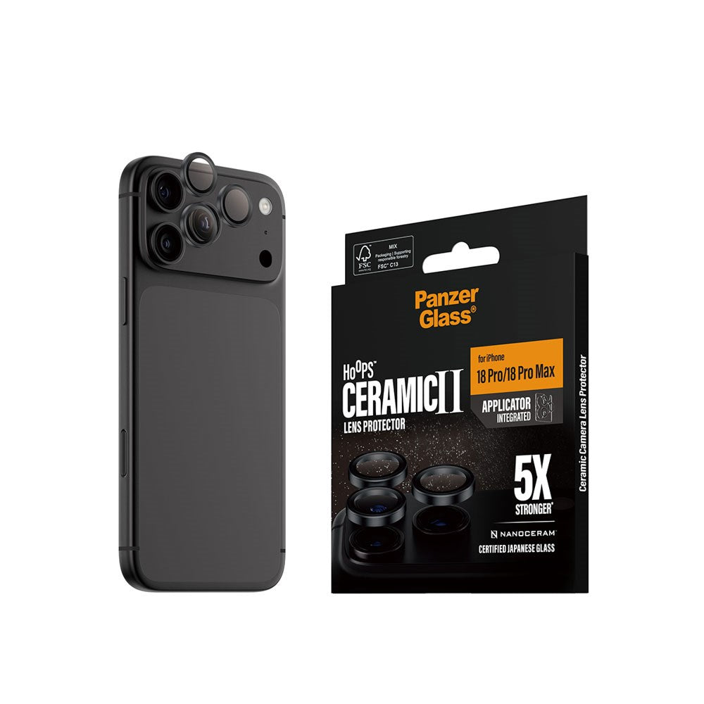 iPhone 18 Pro / Pro Max PanzerGlass Ceramic Hoops Kameralinsebeskyttelse m. Installationsramme - Sort