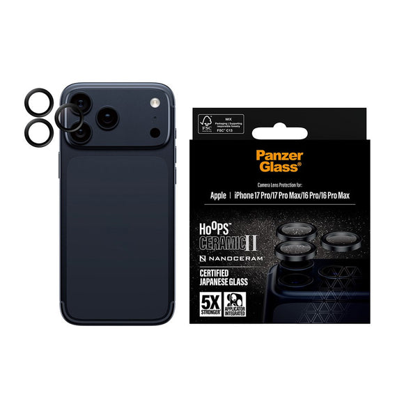PanzerGlass iPhone 17 Pro / 17 Pro Max / 16 Pro / 16 Pro Max Ceramic Hoops Kameralinsebeskyttelse m. Installationsramme - Sort
