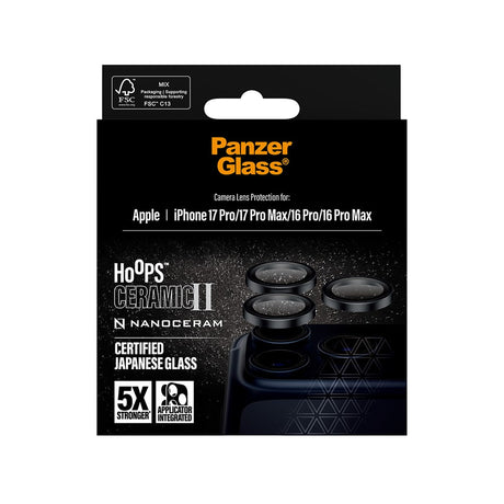 PanzerGlass iPhone 17 Pro / 17 Pro Max / 16 Pro / 16 Pro Max Ceramic Hoops Kameralinsebeskyttelse m. Installationsramme - Sort