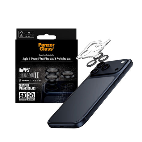 PanzerGlass iPhone 17 Pro / 17 Pro Max / 16 Pro / 16 Pro Max Ceramic Hoops Kameralinsebeskyttelse m. Installationsramme - Sort