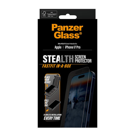 PanzerGlass iPhone 17 Pro Stealth Skærmbeskyttelse - Ultra-Wide Fit - Gennemsigtig / Sort Kant