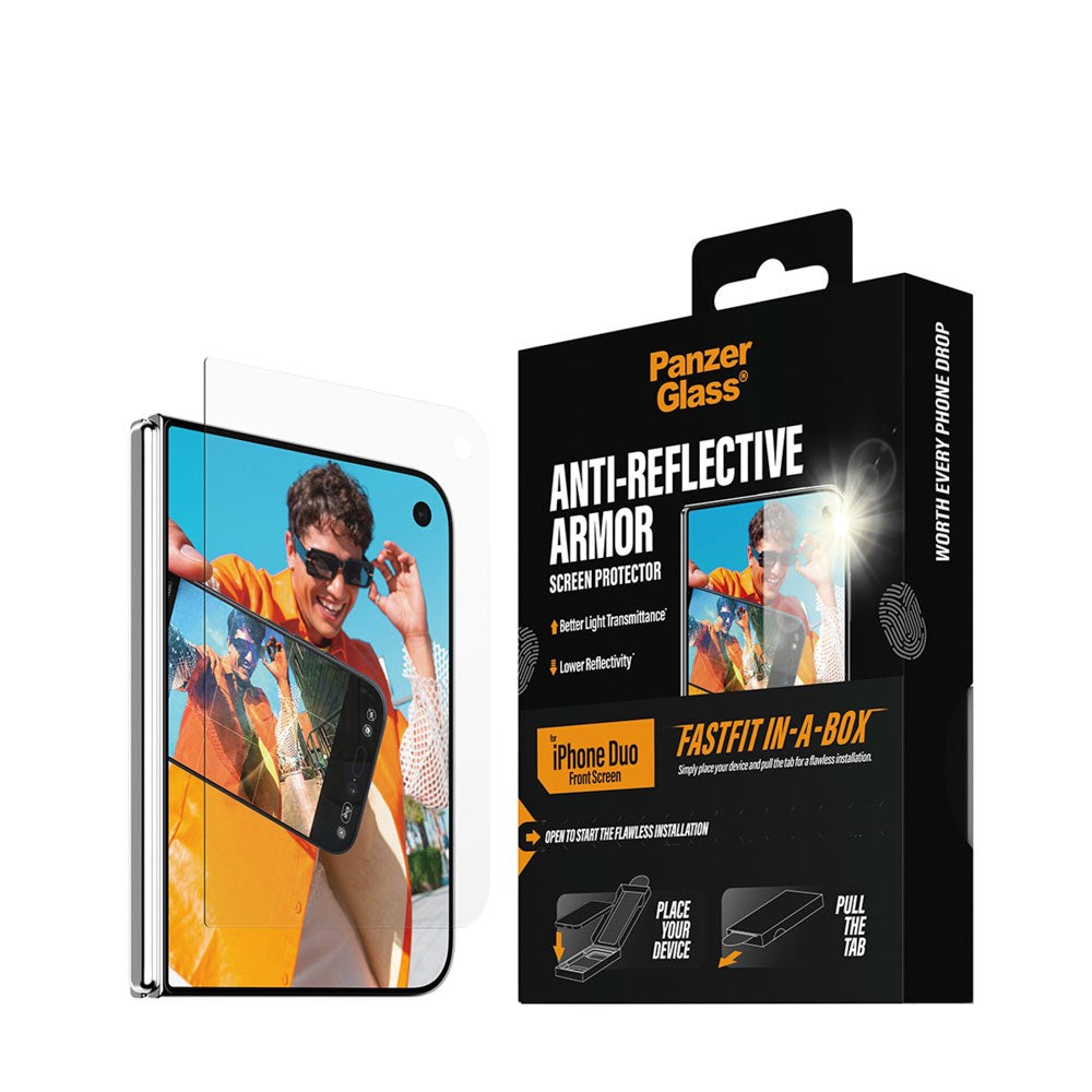 iPhone Duo PanzerGlass Skærmbeskyttelse m. FastFit In-A-Box - Anti-Reflekterende - Gennemsigtig