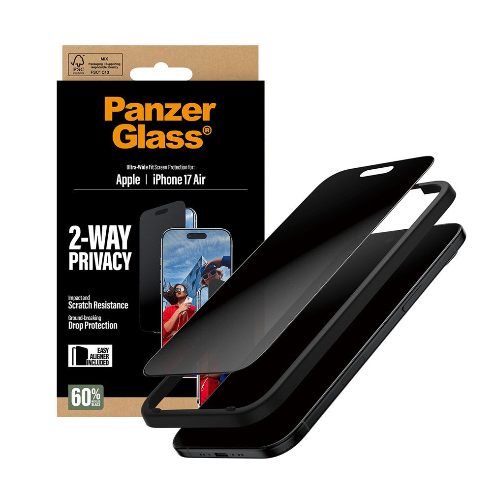 PanzerGlass iPhone Air 2-Way Privacy Skærmbeskyttelse - Ultra-Wide Fit - Gennemsigtig
