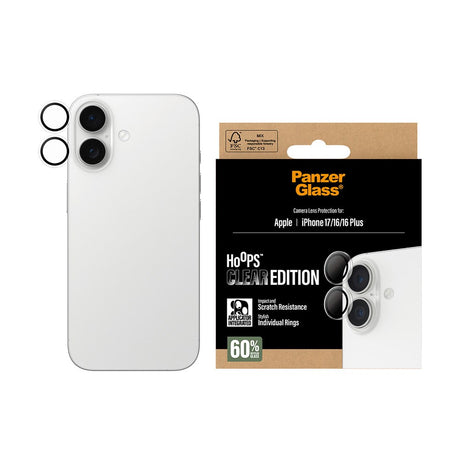 PanzerGlass iPhone 17 / 16 / 16 Plus Hoops Kameralinsebeskyttelse m. Installationsramme - Gennemsigtig