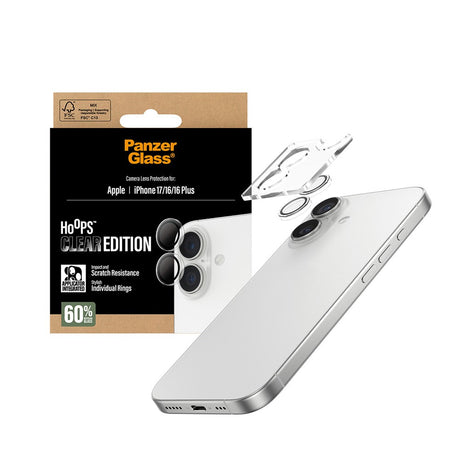 PanzerGlass iPhone 17 / 16 / 16 Plus Hoops Kameralinsebeskyttelse m. Installationsramme - Gennemsigtig