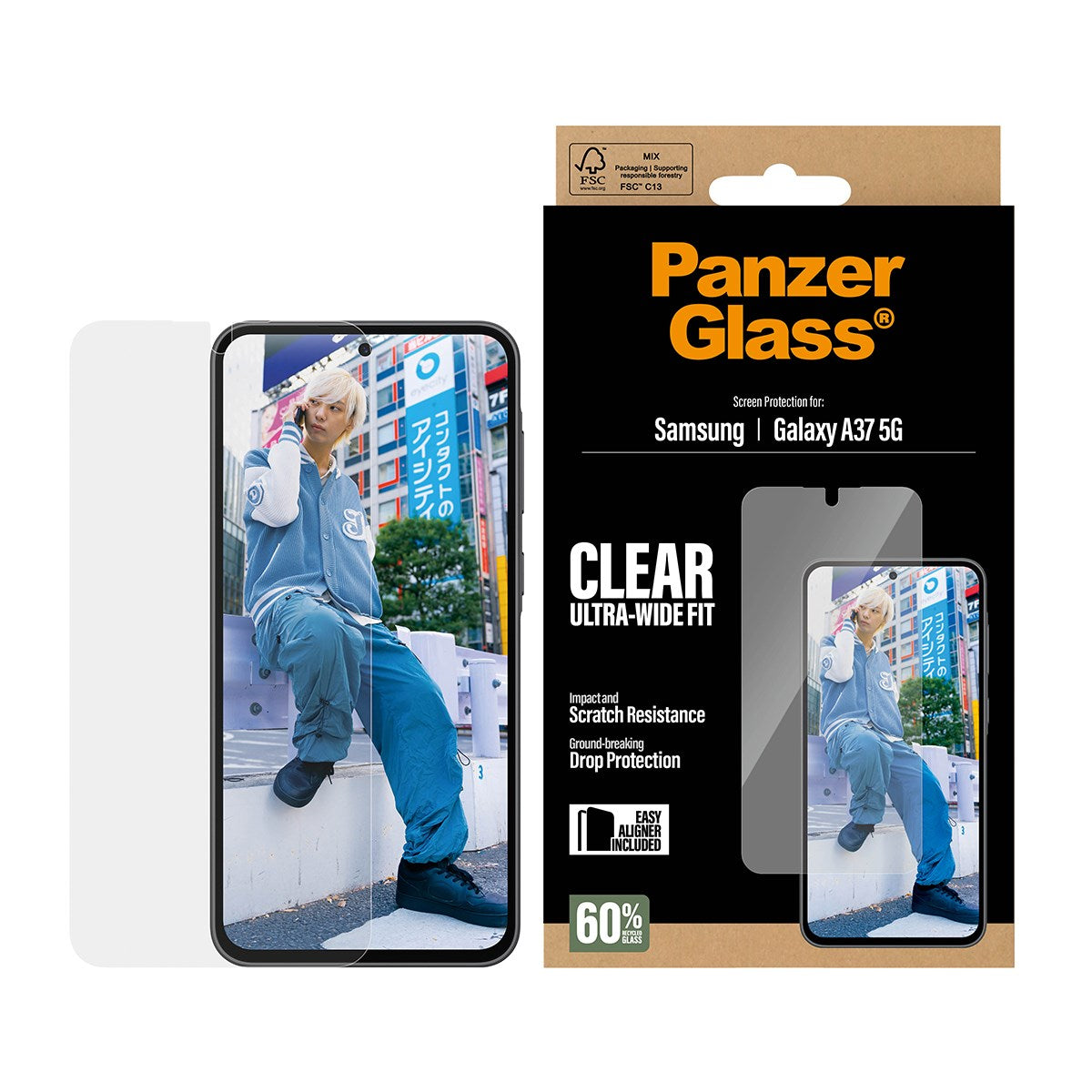 Samsung Galaxy A37 PanzerGlass Skærmbeskyttelsesglas - Ultra Wide Fit m. EasyAligner - Gennemsigtig