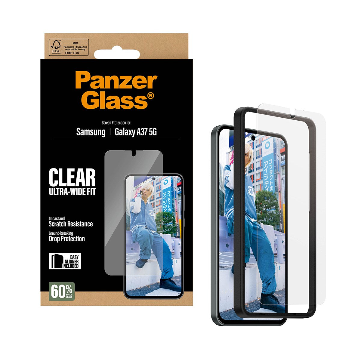 Samsung Galaxy A37 PanzerGlass Skærmbeskyttelsesglas - Ultra Wide Fit m. EasyAligner - Gennemsigtig