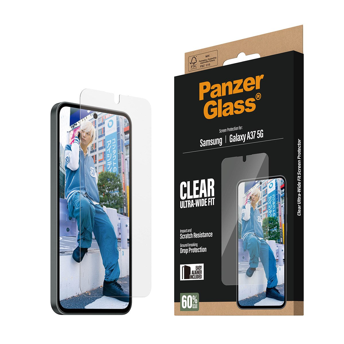 Samsung Galaxy A37 PanzerGlass Skærmbeskyttelsesglas - Ultra Wide Fit m. EasyAligner - Gennemsigtig