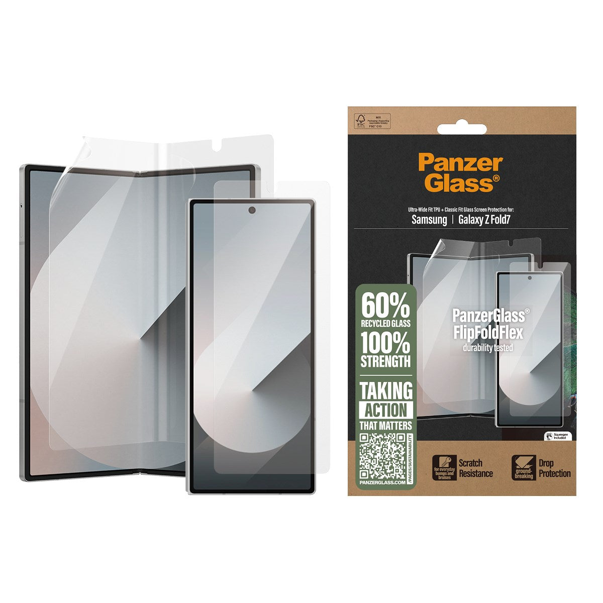 Samsung Galaxy Z Fold7 PanzerGlass FlipFoldFlex Ultra Wide Fit Film & Classic Fit Glas - Gennemsigtig