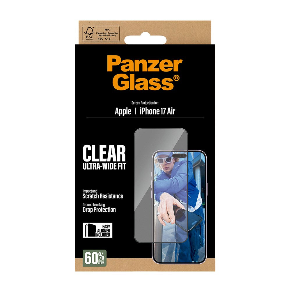 PanzerGlass iPhone Air Skærmbeskyttelsesglas m. EasyAligner - Ultra Wide Fit - Gennemsigtig