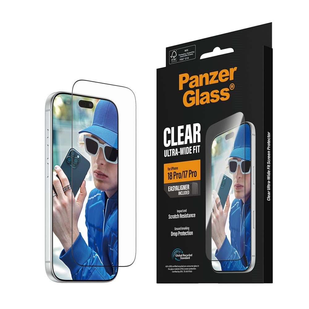 iPhone 18 Pro / 17 Pro PanzerGlass Skærmbeskyttelsesglas - Ultra Wide Fit m. EasyAligner - Gennemsigtig