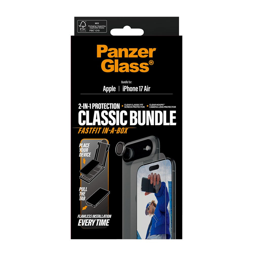 PanzerGlass iPhone Air 2-in-1 Classic Bundle - Skærmbeskyttelse + Kameralinsebeskyttelse - Gennemsigtig