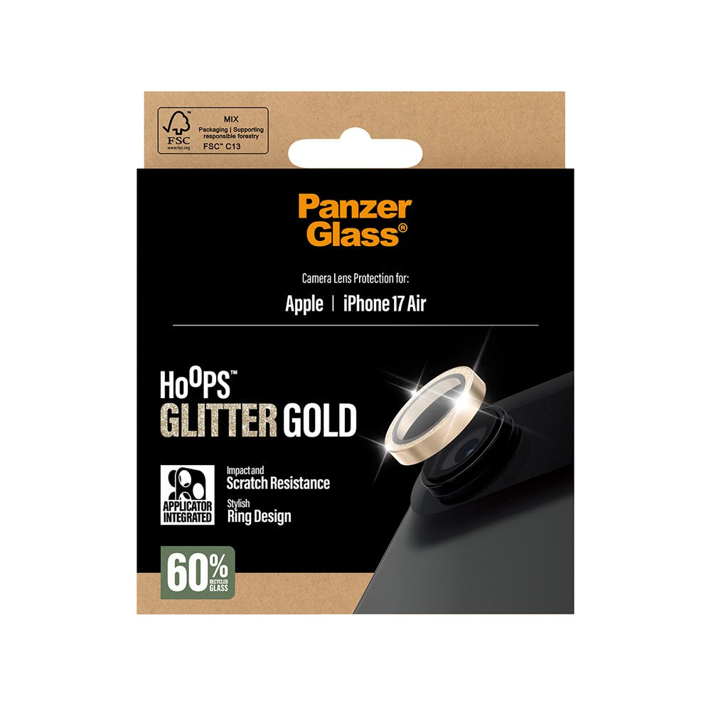 PanzerGlass iPhone Air Hoops Kameralinsebeskyttelse m. Installationsramme - Glitter Guld
