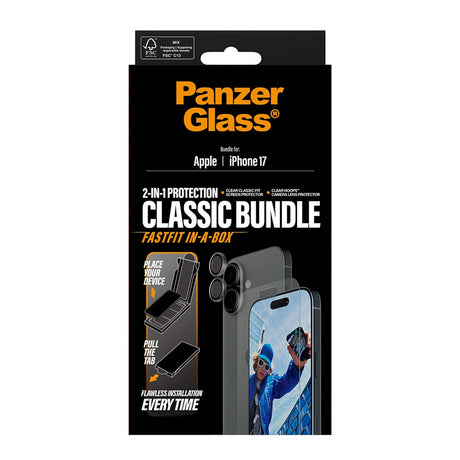 PanzerGlass iPhone 17 2-in-1 Classic Bundle - Skærmbeskyttelse + Kameralinsebeskyttelse - Gennemsigtig