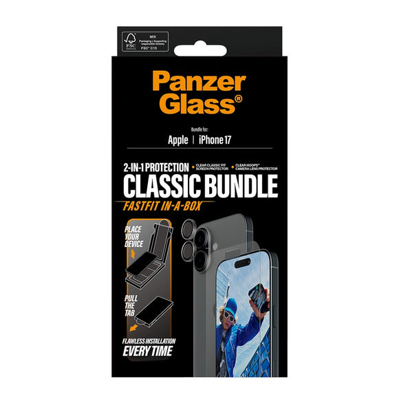PanzerGlass iPhone 17 2-in-1 Classic Bundle - Skærmbeskyttelse + Kameralinsebeskyttelse - Gennemsigtig