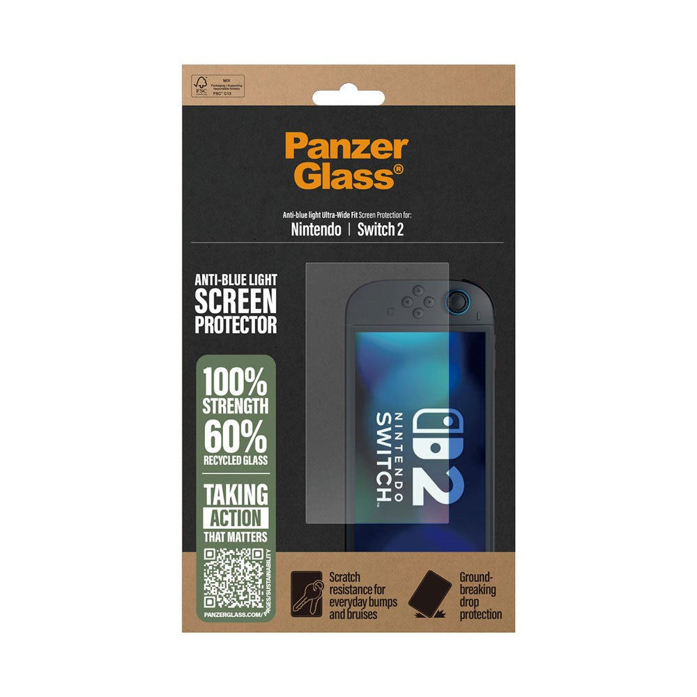 Nintendo Switch 2 PanzerGlass Ultra-Wide Fit Skærmbeskyttelsesglas - Anti-Blue Light - Gennemsigtig