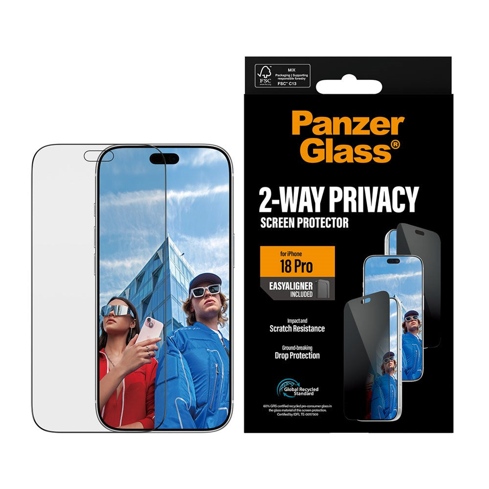 iPhone 18 Pro PanzerGlass Skærmbeskyttelsesglas - Ultra Wide Fit m. EasyAligner - Privacy - Gennemsigtig