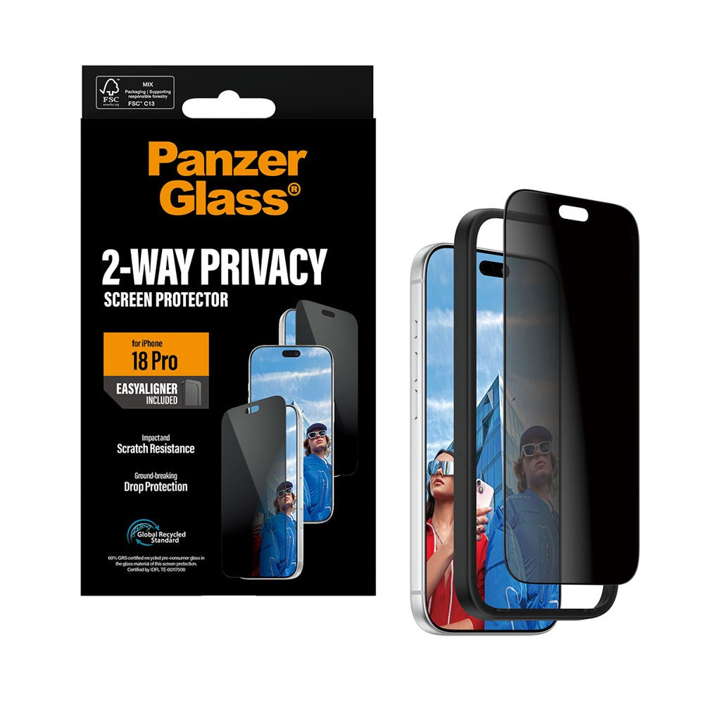 iPhone 18 Pro PanzerGlass Skærmbeskyttelsesglas - Ultra Wide Fit m. EasyAligner - Privacy - Gennemsigtig