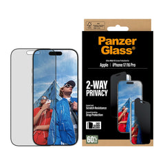 PanzerGlass iPhone 17 / 16 Pro 2-Way Privacy Skærmbeskyttelse - Ultra-Wide Fit - Gennemsigtig