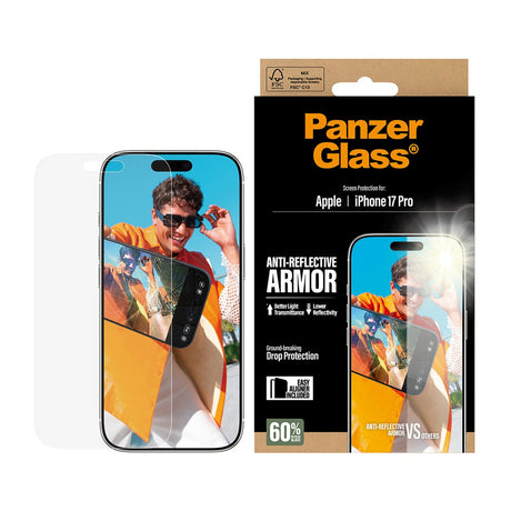 PanzerGlass iPhone 17 Pro Ultra Wide Fit Skærmbeskyttelse m. EasyAligner - Anti-Reflective - Gennemsigtig