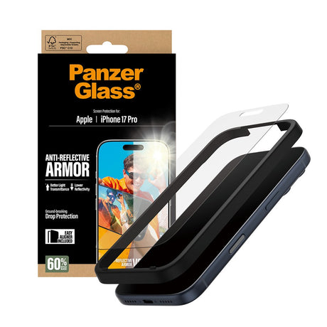 PanzerGlass iPhone 17 Pro Ultra Wide Fit Skærmbeskyttelse m. EasyAligner - Anti-Reflective - Gennemsigtig