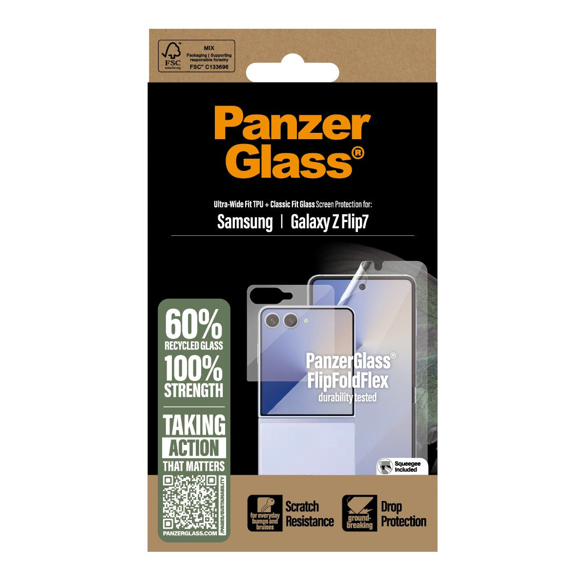 Samsung Galaxy Z Flip7 PanzerGlass FlipFoldFlex Ultra Wide Fit Film & Classic Fit Glas - Gennemsigtig