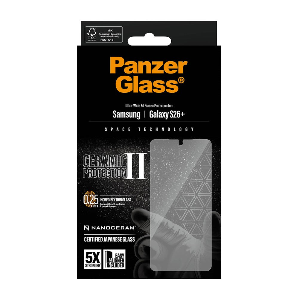 Samsung Galaxy S26+ (Plus) PanzerGlass Ceramic Skærmbeskyttelse m. EasyAligner - Ultra Wide Fit - Gennemsigtig