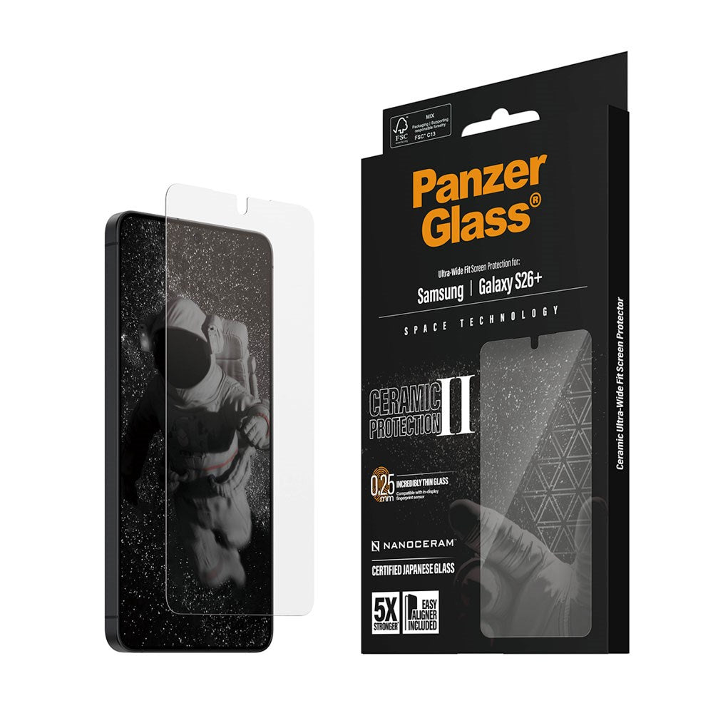 Samsung Galaxy S26+ (Plus) PanzerGlass Ceramic Skærmbeskyttelse m. EasyAligner - Ultra Wide Fit - Gennemsigtig