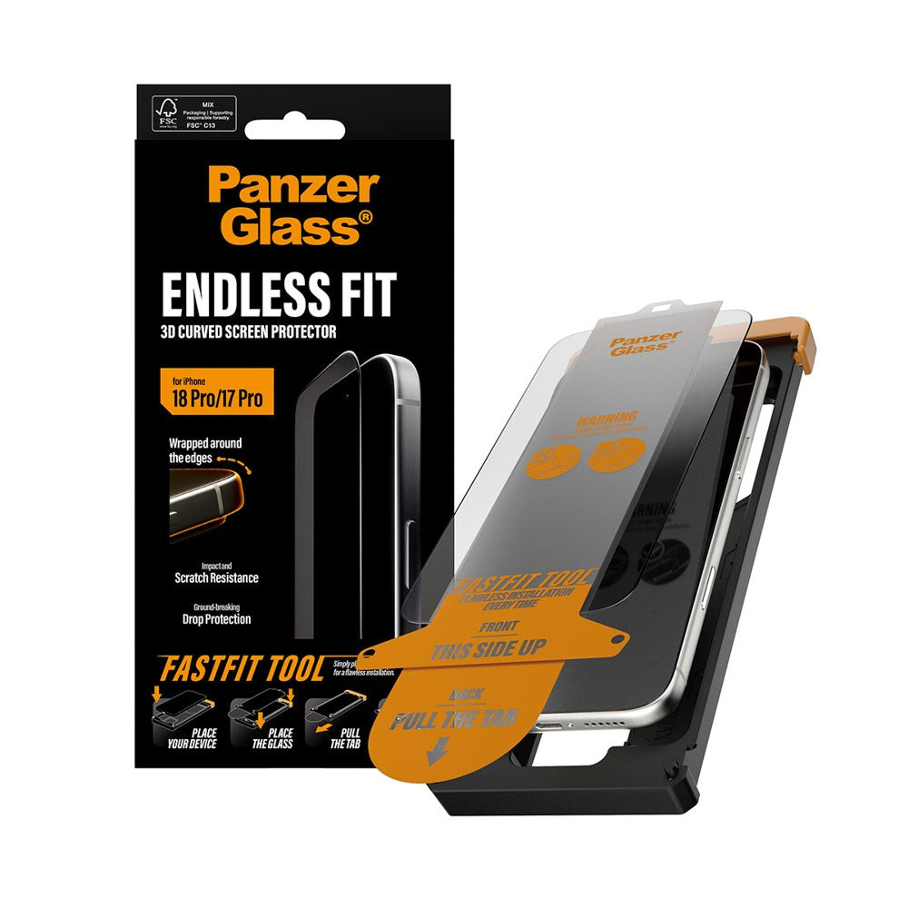 iPhone 18 Pro / 17 Pro PanzerGlass Endless Fit Skærnbeskyttelse m. FastFit-In-A-Box - Gennemsigtig
