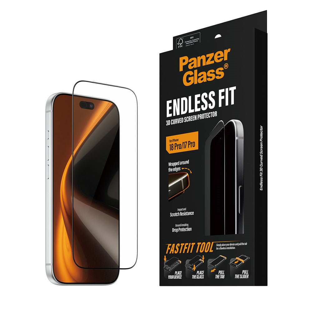 iPhone 18 Pro / 17 Pro PanzerGlass Endless Fit Skærnbeskyttelse m. FastFit-In-A-Box - Gennemsigtig