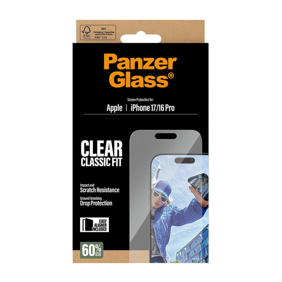 PanzerGlass iPhone 17 / 16 Pro Skærmbeskyttelsesglas m. EasyAligner - Classic Fit - Gennemsigtig