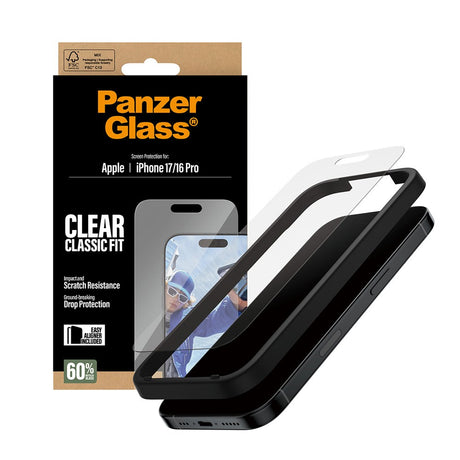 PanzerGlass iPhone 17 / 16 Pro Skærmbeskyttelsesglas m. EasyAligner - Classic Fit - Gennemsigtig