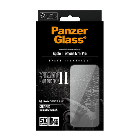 PanzerGlass iPhone 17 / 16 Pro Ceramic Skærmbeskyttelse m. EasyAligner - Ultra Wide Fit - Gennemsigtig