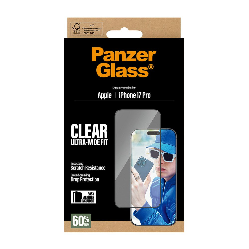 PanzerGlass iPhone 17 Pro Skærmbeskyttelsesglas m. EasyAligner - Ultra Wide Fit - Gennemsigtig