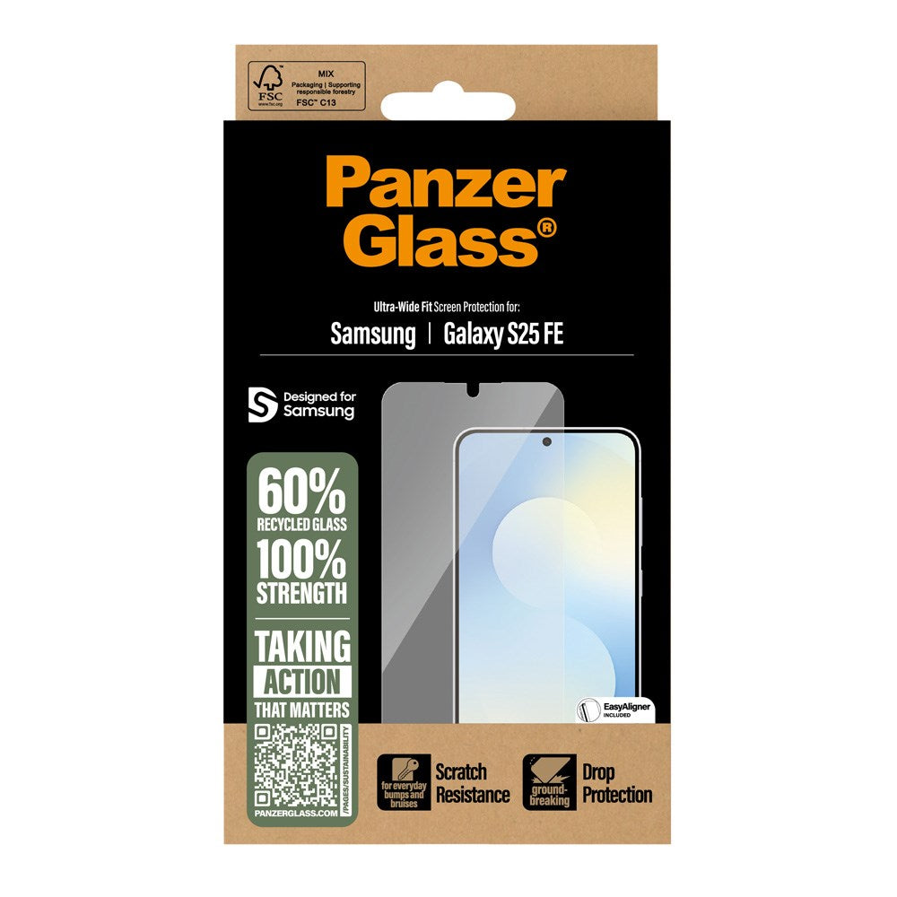 PanzerGlass Samsung Galaxy S25 FE Skærmbeskyttelsesglas m. EasyAligner - Ultra Wide Fit - Gennemsigtig