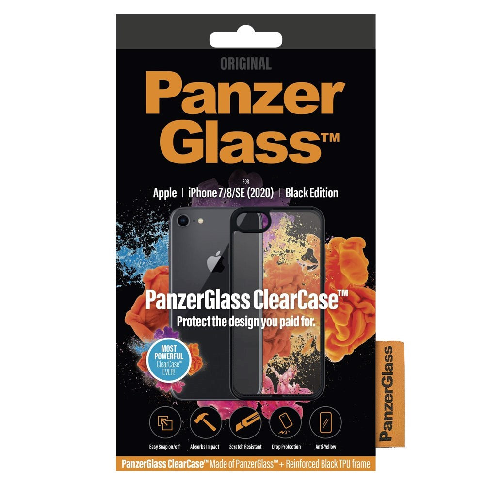 iPhone SE (2022 / 2020) / 8 / 7 / 6s / 6 PanzerGlass ClearCase Cover m. Sorte Kanter