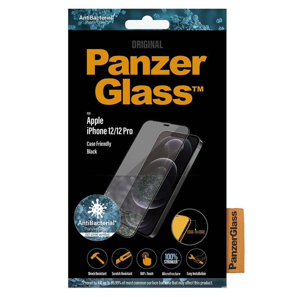 iPhone 12 / 12 Pro PanzerGlass AntiBacterial Skærmbeskyttelse - Case Friendly - Sort