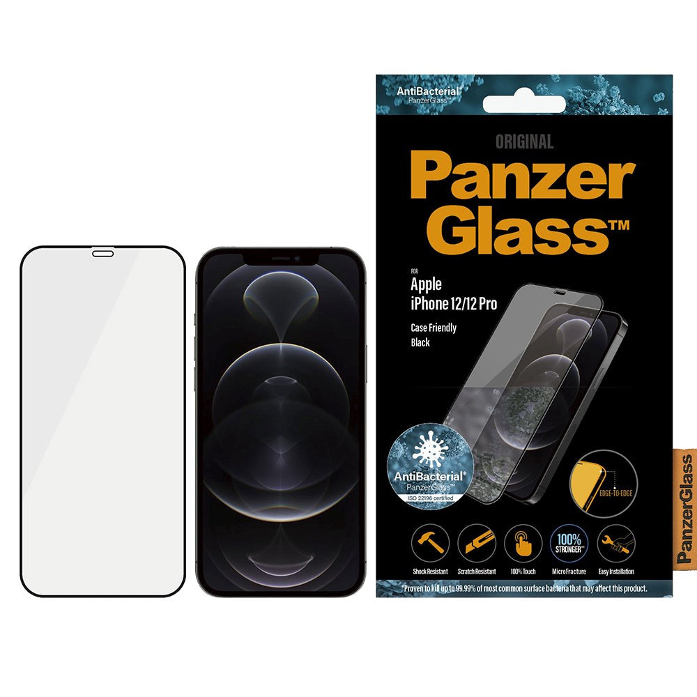 iPhone 12 / 12 Pro PanzerGlass AntiBacterial Skærmbeskyttelse - Case Friendly - Sort