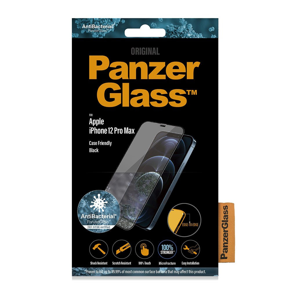 iPhone 12 Pro Max PanzerGlass AntiBacterial Skærmbeskyttelse - Case Friendly - Sort
