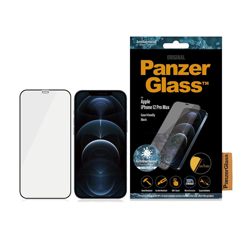 iPhone 12 Pro Max PanzerGlass AntiBacterial Skærmbeskyttelse - Case Friendly - Sort